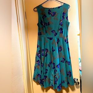 Grace Karin Blue Butterfly Pattern Boatneck Sleeveless Vintage Tea Dress Size M